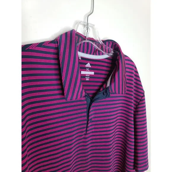 Adidas Golf blue pink striped short sleeve polo shirt - XL - Picture 2 of 6